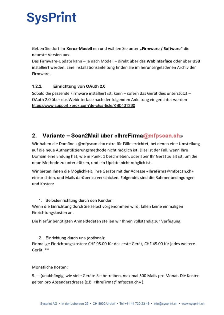 3_Scan2mail von Microsoft Basic Authentifizierung schaltet ab: 3 Lösungsvarianten von Sysprint AG zur Verfügung gestellt